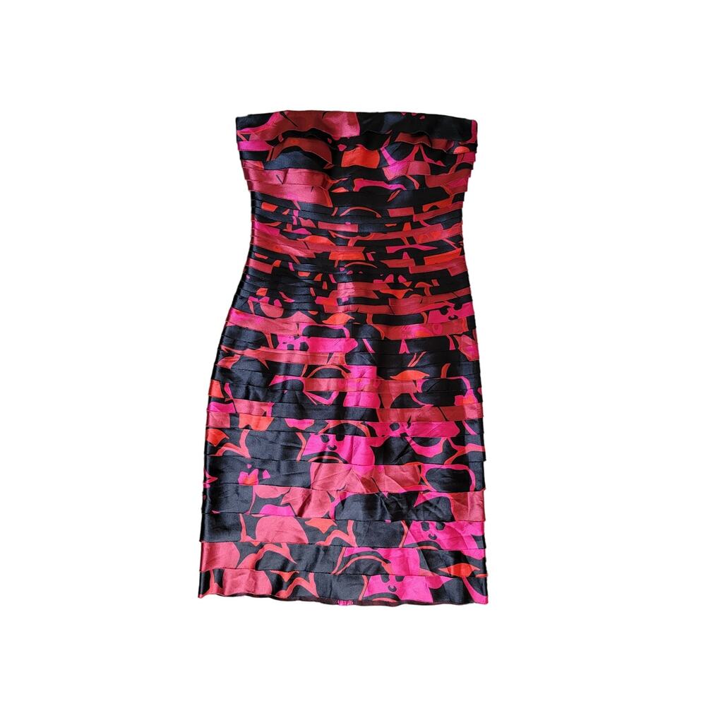 JS Collection Sheath Shutter Pleats Red Strapless Fitted‎ Cocktail Dress Size 6